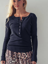 Load image into Gallery viewer, Ribbed Henley Long Sleeve Top