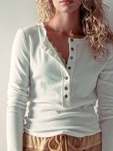 Load image into Gallery viewer, Ribbed Henley Long Sleeve Top
