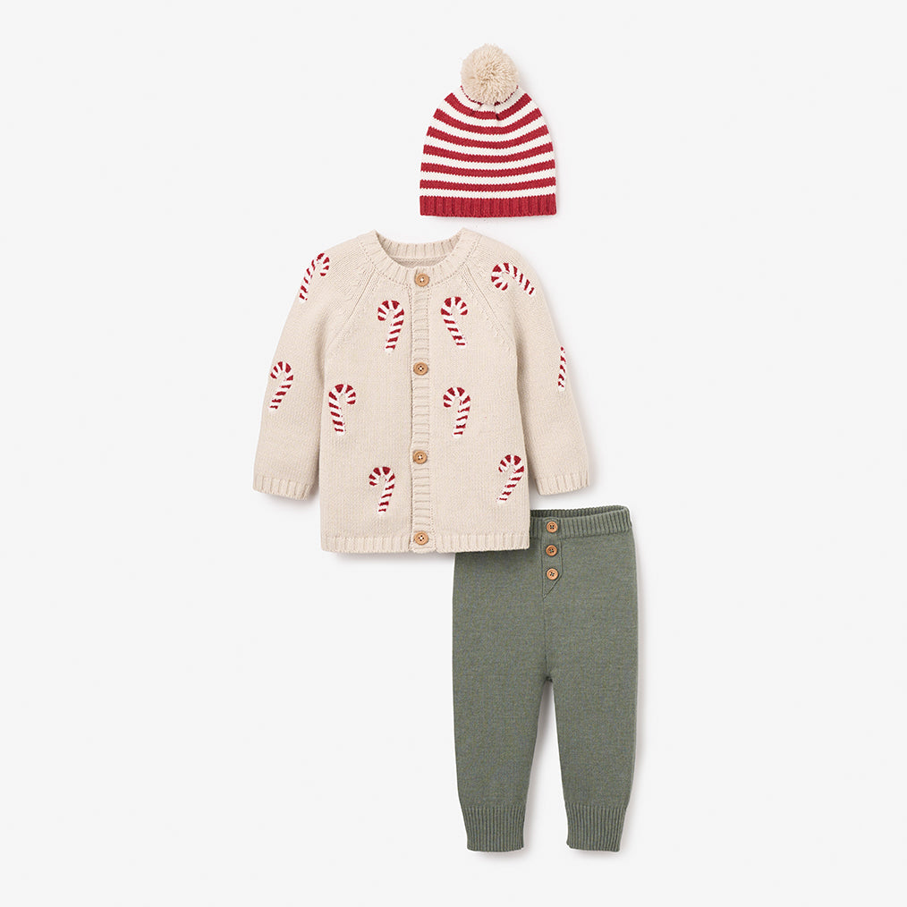 Candycane Cardigan, Pants & Hat