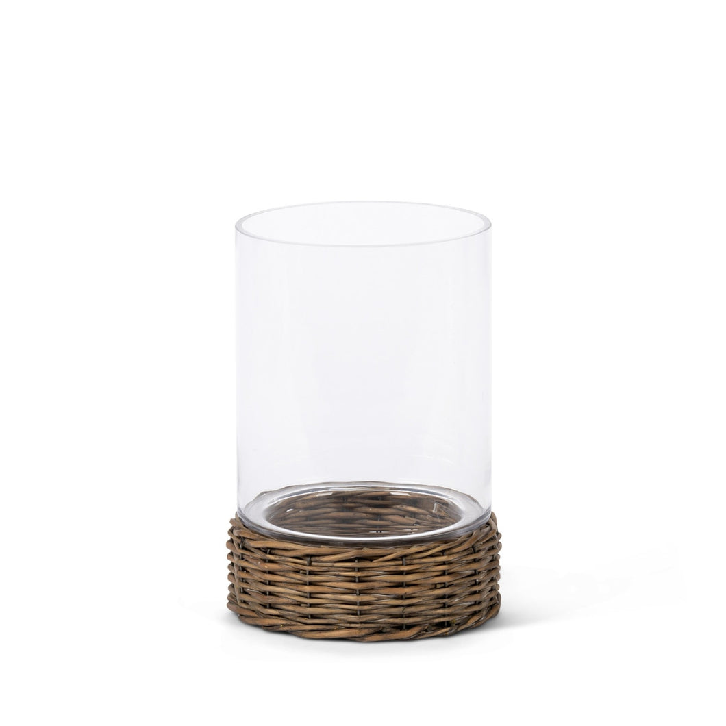 Glass Hurricane Rattan Base