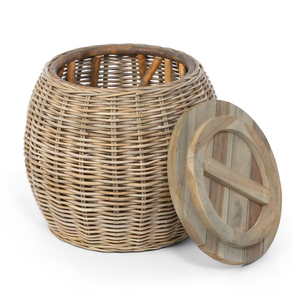 Rattan Side Table with Wood Top