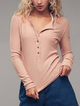 Load image into Gallery viewer, Ribbed Henley Long Sleeve Top
